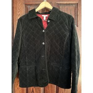 VTG Charter Club Black Quilted Velveteen Jacket Women’s L Y2K Velvet Classic